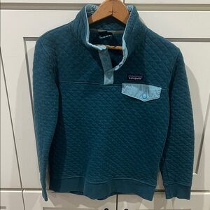 Patagonia Women's Organic Cotton Quilt Snap-T® Pullover Deep Teal & Sky Blue XS